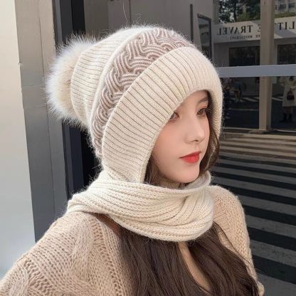 Double-Layered Knit Beanie Hat & Scarf Set - Image 2