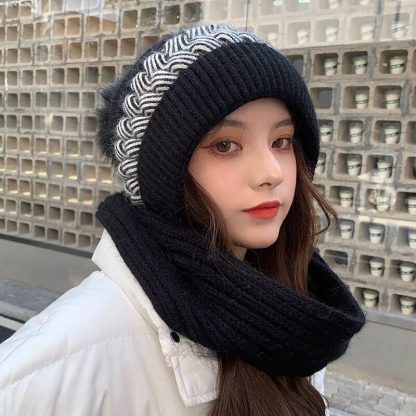 Double-Layered Knit Beanie Hat & Scarf Set - Image 3