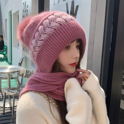 Double-Layered Knit Beanie Hat & Scarf Set - Image 4