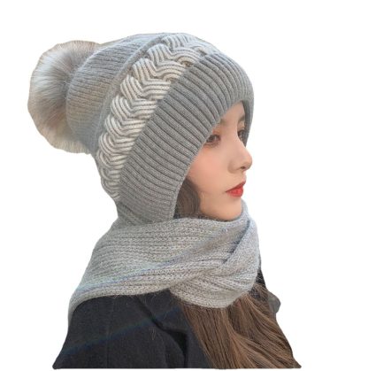 Double-Layered Knit Beanie Hat & Scarf Set